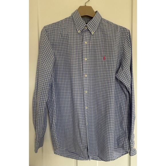 Ralph Lauren Button Down Blue White Size LRG 100% Cotton Long Slv - Picture 1 of 11